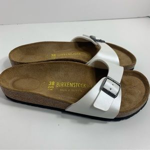 Birkenstock Madrid White Single Strap Slides Sandals